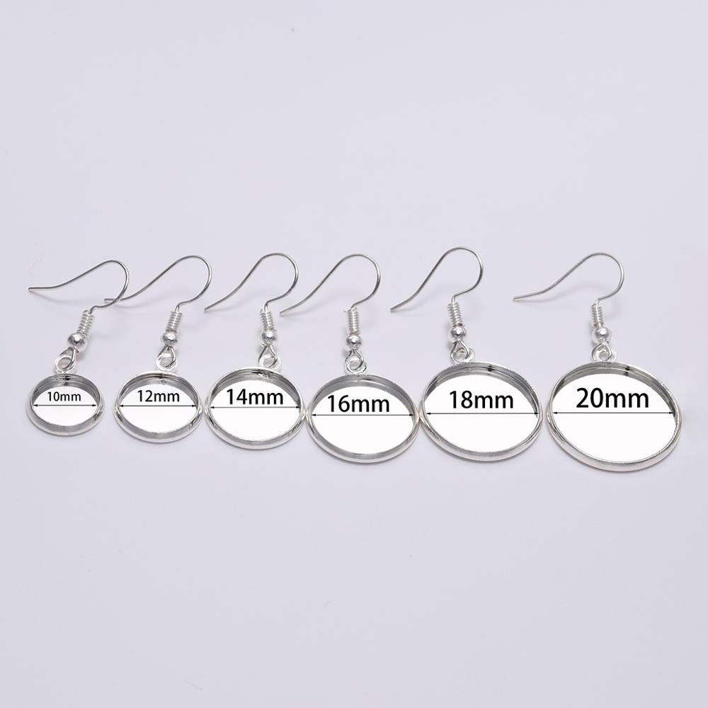 10pcs 10-25mm Tray Bezel Cabochon Earring Hook Blank Setting Round Pendant Ear Base Findings For DIY Glass Cameo Jewelry Making