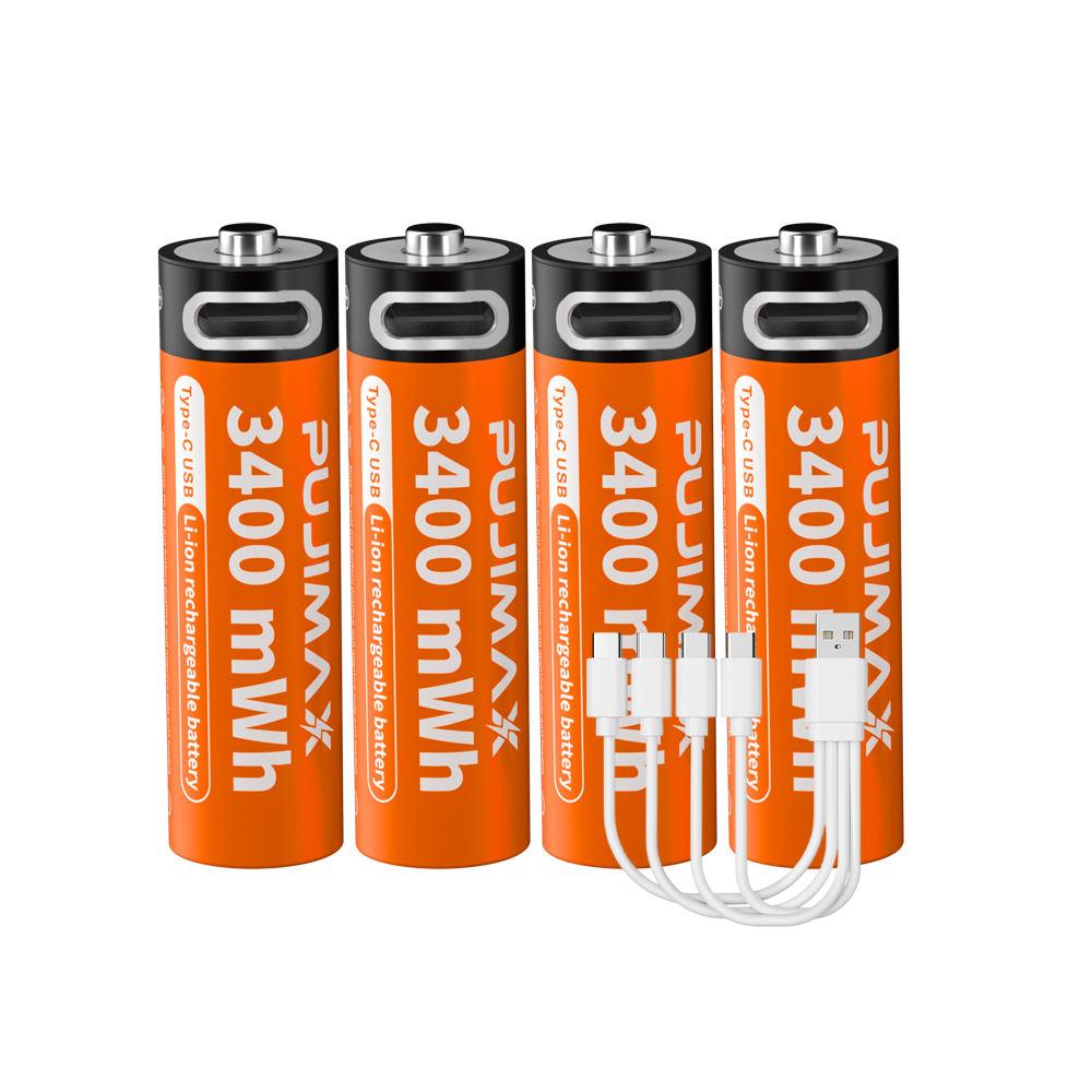 PUJIMAXX AA Rechargeable Batteries, 1.5V, 3400mWh, Type-C USB, 4-Pack
