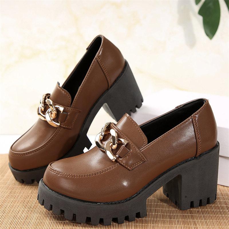 Модные туфли в стиле панк с металлической цепочкой Лолита Женские повседневные мокасины 2024 Новые туфли-оксфорды из искусственной кожи на толстой подошве Женские туфли в стиле JK