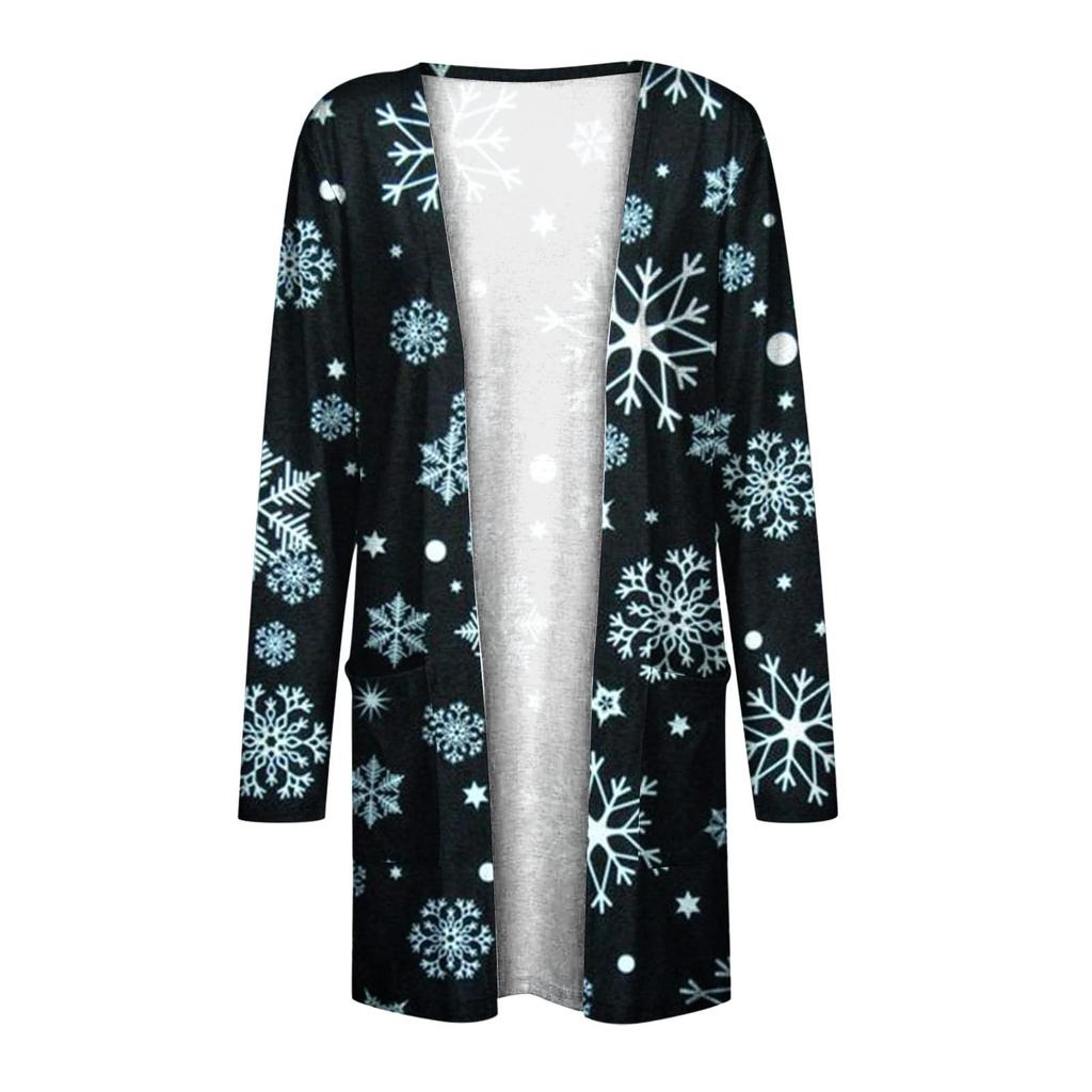 Женская мода, свободный повседневный карманный кардиган с рождественским принтом, куртки, топы