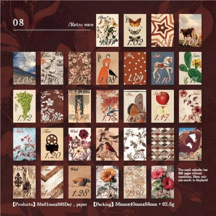 2026 Mini Desk Calendar Vintage Style Page Small Calendar 365 Days with Tear-Off Design Cute Cartoon Office Home Decor Gift