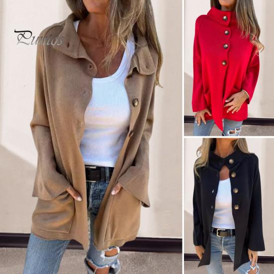 Зимняя женская трикотажная куртка с воротником-лацканом, однобортный кардиган с длинными рукавами, верхняя одежда с карманами, теплое, сохраняющее тепло пальто для поездок на работу
