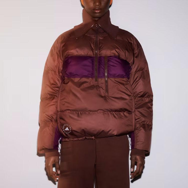 Adidas X Stella McCartney Утепленная зимняя куртка с принтом логотипа и буквами, цветные блоки, длинный рукав, женская куртка красного и коричневого цвета IB5106