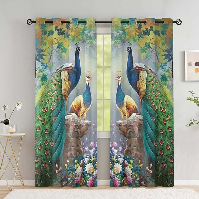 Peacock Flower Curtains For The Bedroom Animal Drapes In Living Room Curtin For Window Home Decor High Shading (70 %-90 %)2 Panel