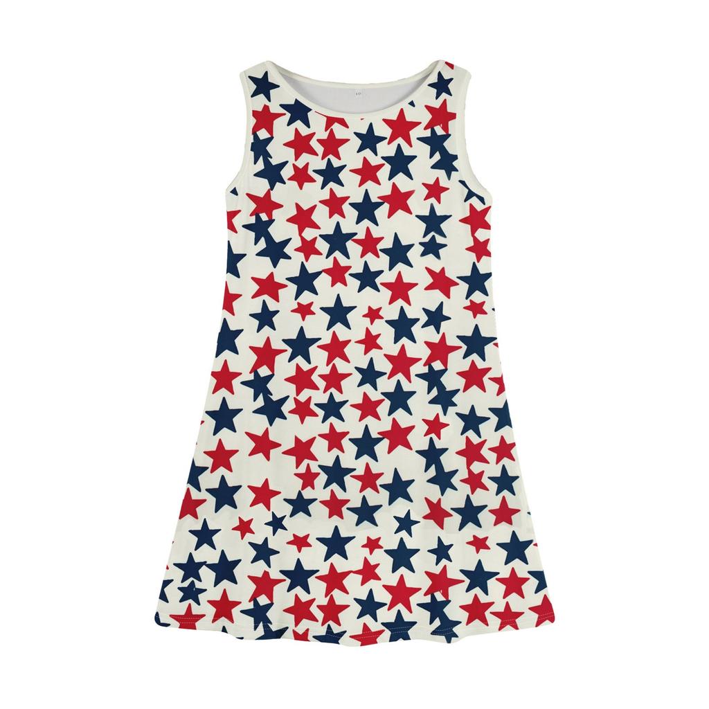 Летнее платье для девочек без рукавов с принтом в цвете, повседневное платье