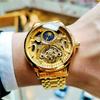 Мужские автоматические часы Royal Gold Skeleton, роскошные механические часы-турбийон, ремешок из нержавеющей стали, светящиеся часы