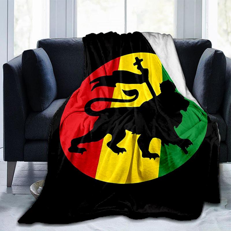 Ethiopian Flag With Lion And Stars Blanket Suitable for Sofas, Beds, Offices, And Camping - Perfect Gift for Halloween Christmas