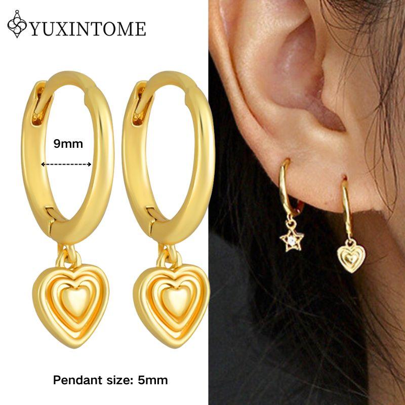 YUXINTOME 925 Silver Ear Needle Zircon Hoop gold Earrings For Women Square Plate Pendant Cutout Heart Earrings Fashion Jewelry