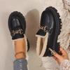 Thick Sole Small Leather for Women's British Style Black Soft Single Winter New Plush Lefu Shoes for Women's Shoes