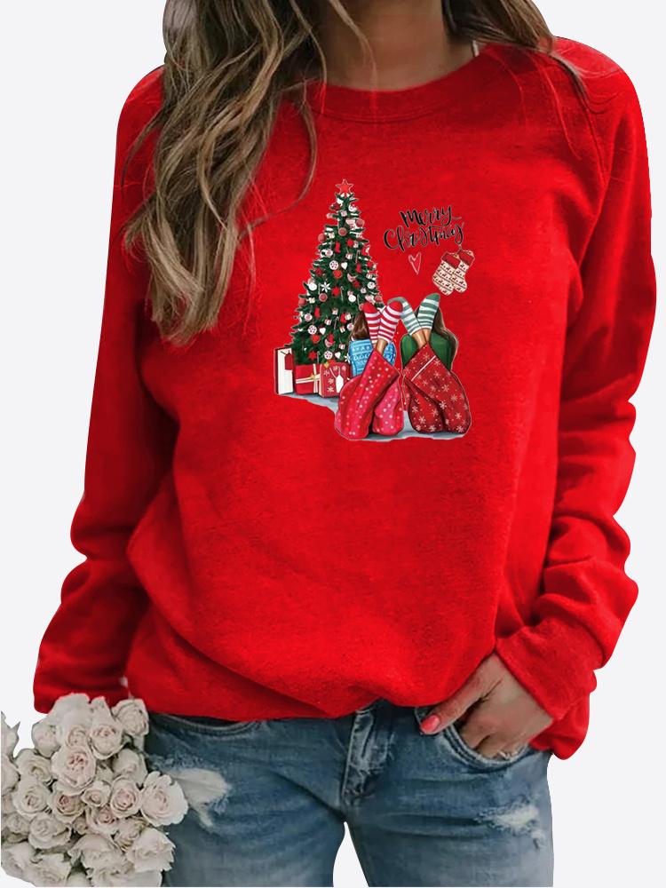 Зимние женские топы с принтом Санта-Клауса, женская Повседневная толстовка с круглым вырезом и длинными рукавами, блузка больших размеров