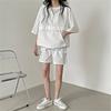 2 Pcs/Set Women Hoodie Shorts Set Half Zipper Hooded Three-quarter Sleeve Loose Big Pocket