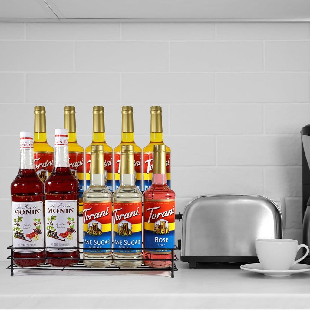 Органайзер-стойка для кофейных сиропов на 10 бутылок, подставка-держатель для бутылок с сиропом для аксессуаров кофейни, 2-уровневая стойка для хранения винных бутылок для сиропов, вина, крепких напитков,