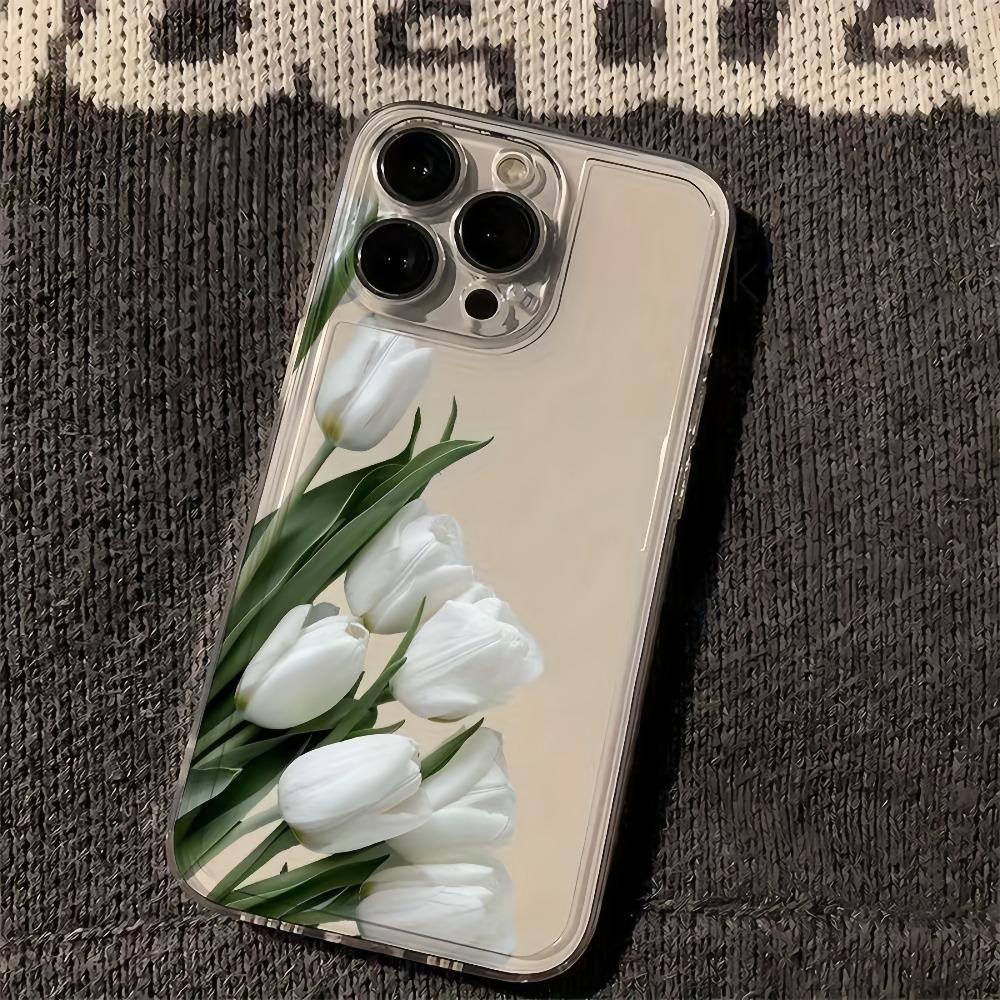 Минималистичный узор с тюльпанами чехол для телефона подходит для iPhone 17 16 15 14 13 12 11 Pro/Max/Plus противоударная задняя крышка