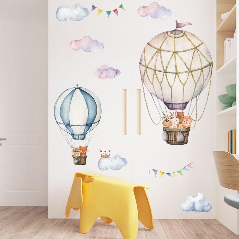 Bedroom Background Nursery Wall Decals Cloud Sticker Animal Wallpaper Hot-air Balloon Sticker