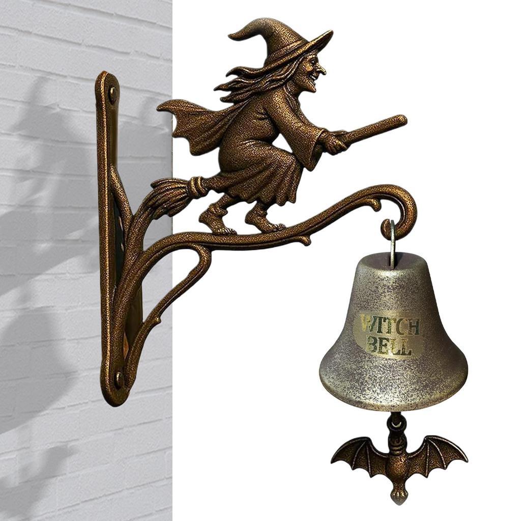 Vintage Iron Witch Doorbell Gothic Outdoor Halloween Hanger with Antique Design Outside Doorbell for Porch Garden Decorations