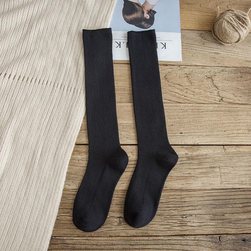 Kneehigh Compression Womens Style Japanese Socks Solid Color Breathable Cotton Slimming Fit For Autumn Winter