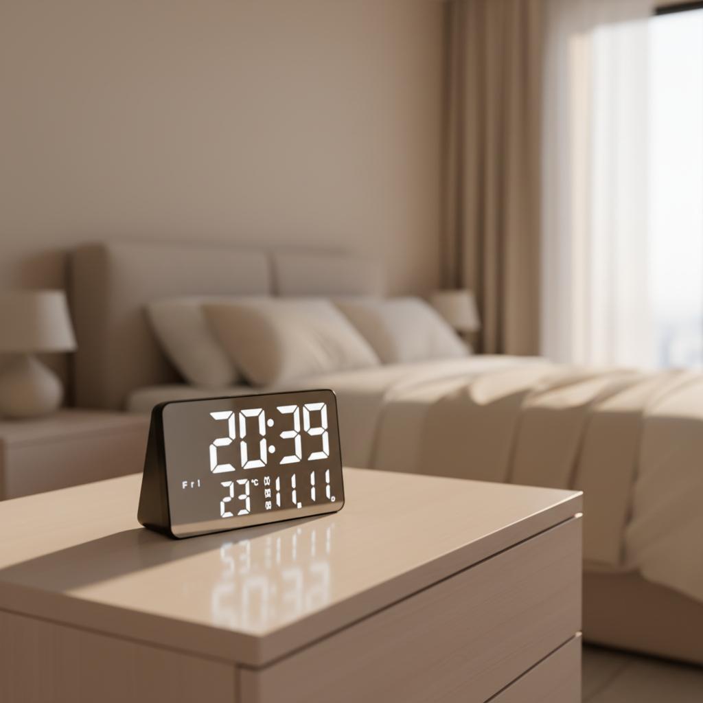 High-Definition LED Display Screen Beside Clock with Calendar Temperature 3 Sets Alarm Snooze Brightness Adjustment Night Mode