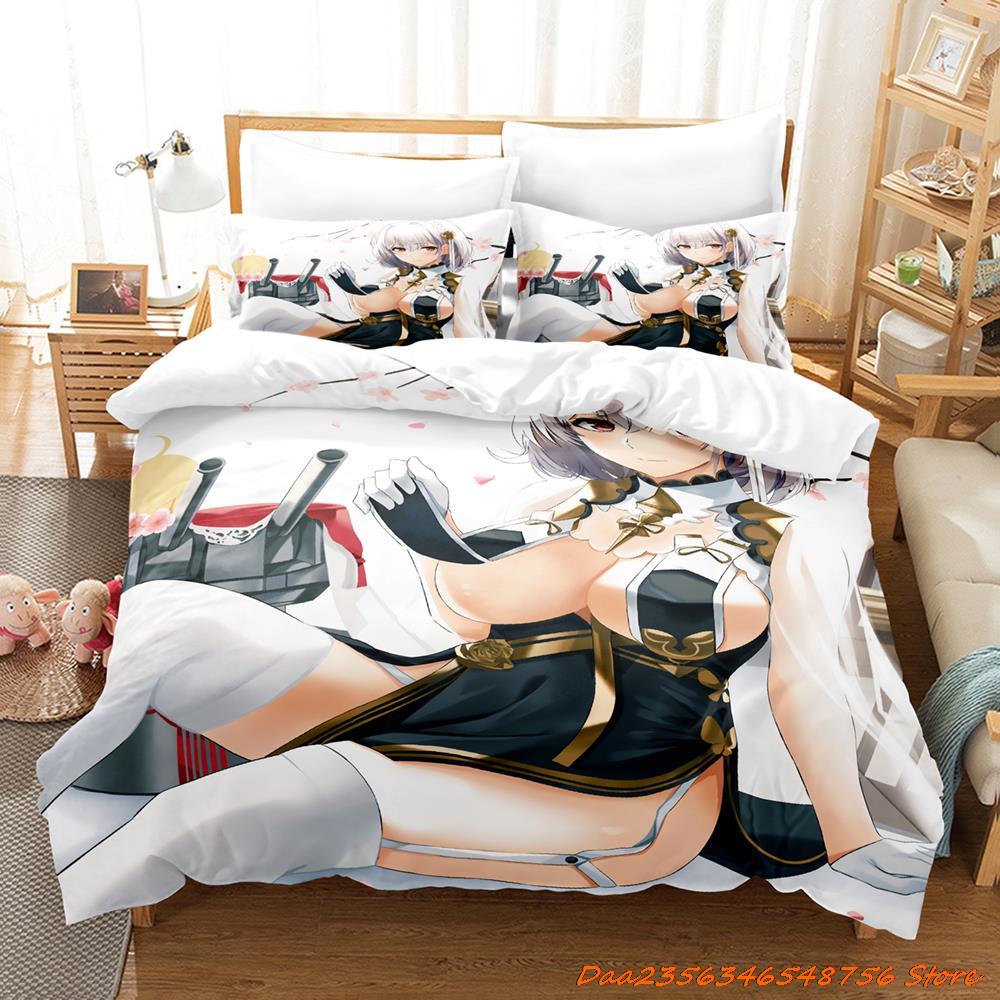 Comforter Sexy Azur Lane Sirius Bedding Set Cartoon Anime Three-Piece Set Adult Kid Bedroom Duvet Sets 3D Kawaii Girl Game Bed Set