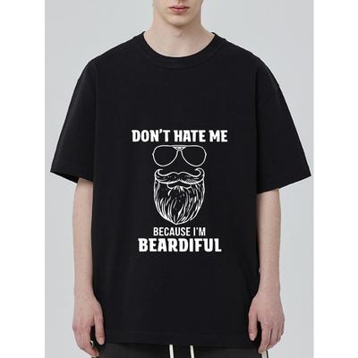 Черная футболка с графикой бороды и солнцезащитных очков и надписью Don't Hate Me Because I'm Beardiful для повседневной носки