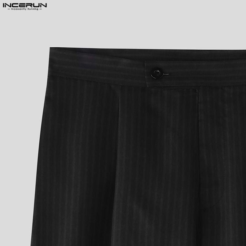 INCERUN Мужские повседневные брюки-фонарики в полоску на молнии с завышенной талией