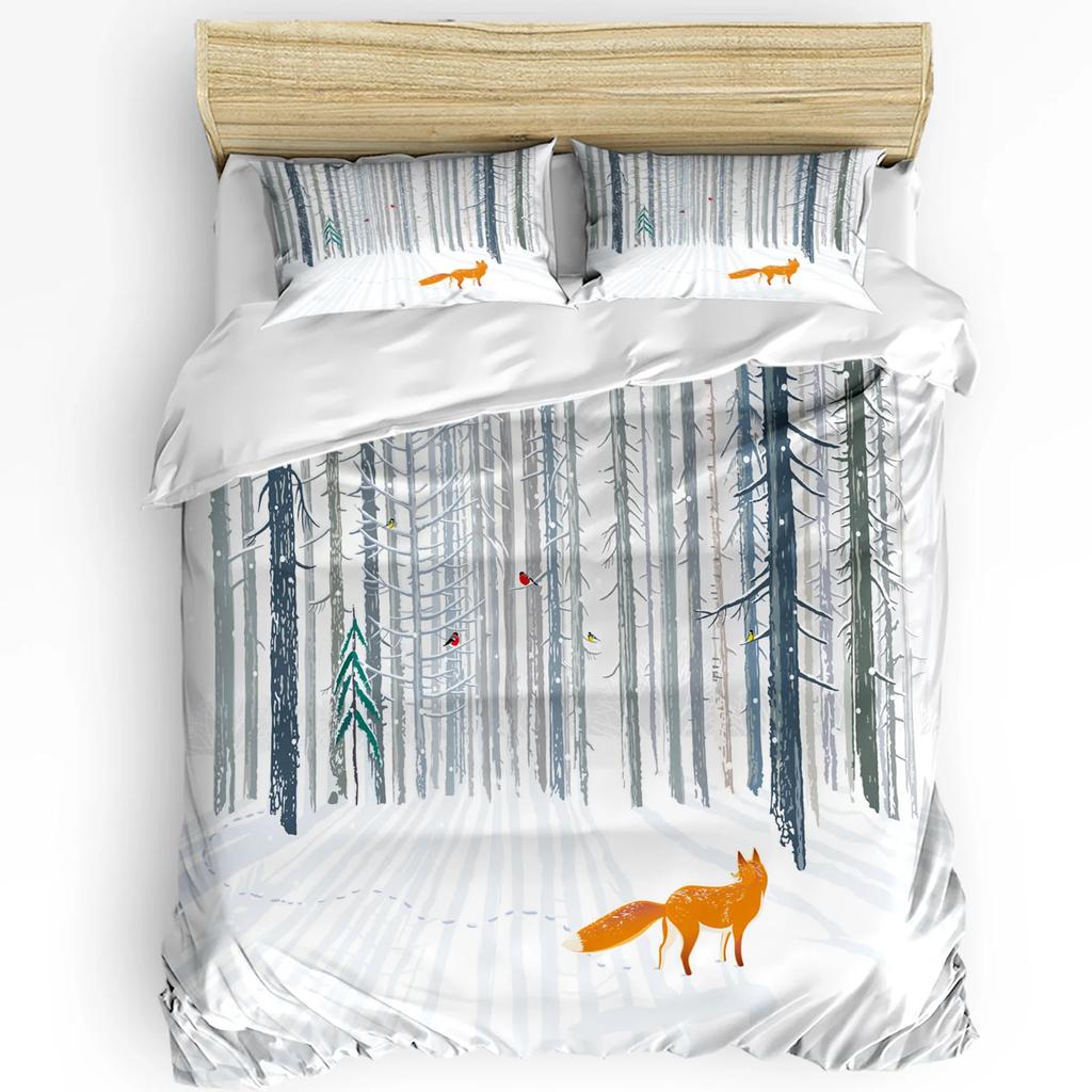 Лесной зверь, лес, сова, лиса, олень, комплект постельного белья из 3 предметов для спальни, двуспальная кровать, домашний текстиль, пододеяльник, стеганое одеяло, чехол, наволочка