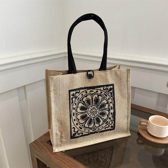 Women Handbag Ethnic Style Versatile Shoulder Bag Large Capacity Buckle Closure Shopping Travel Commuting Tote Bag