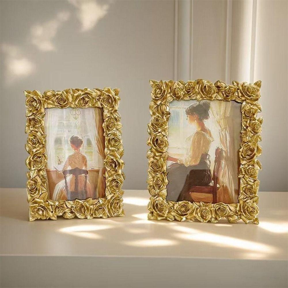 Retro Rose Edged Picture Frame 5/6/7 Inch Photo Props Frame Ornaments Creative Photo Frame Bedroom