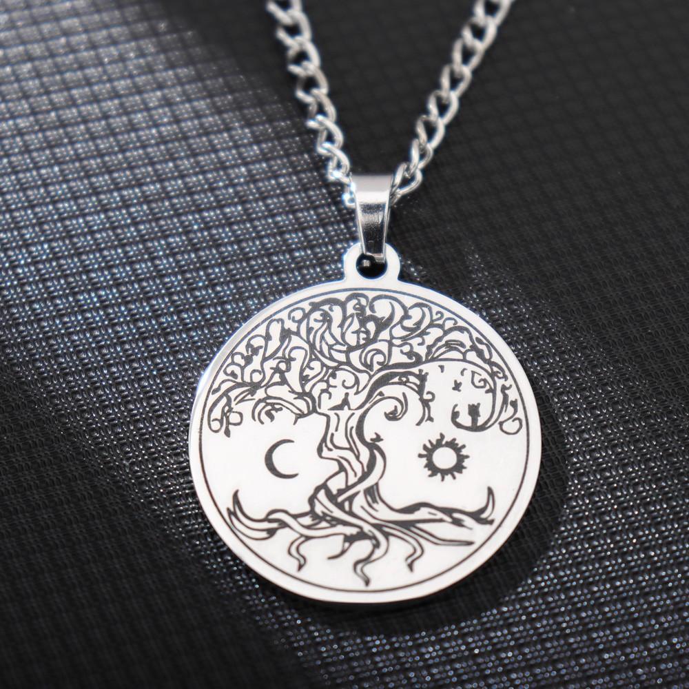 European and American Sun and Moon Tree of Life Pendant Necklace Sun and Moon Tree of Life