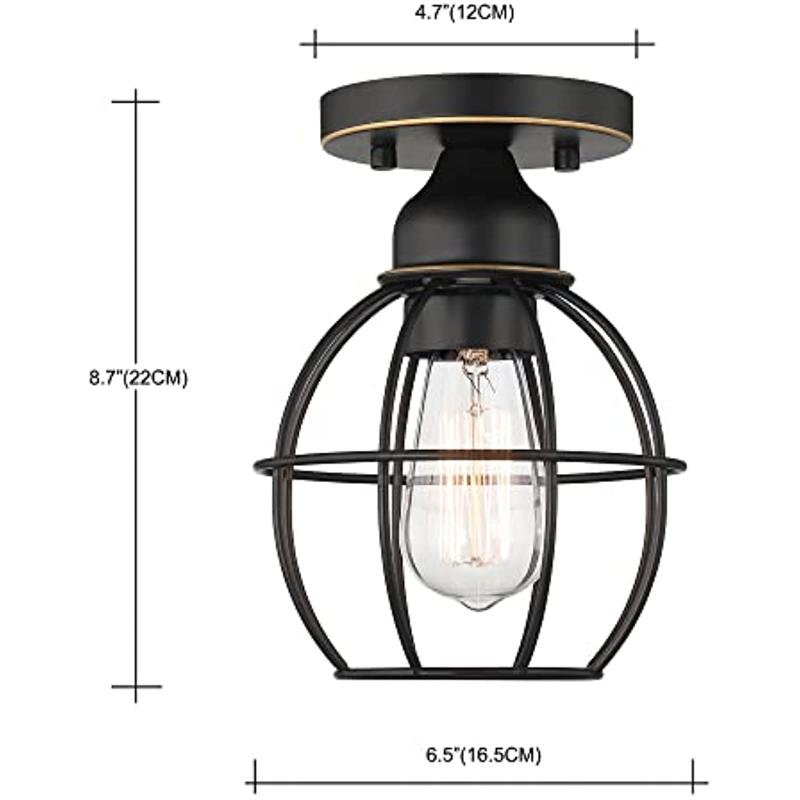 Полувстроенный потолочный светильник с одной лампой, бронзовый промышленный потолочный светильник с масляной облицовкой и металлической клеткой, освещение крыльца