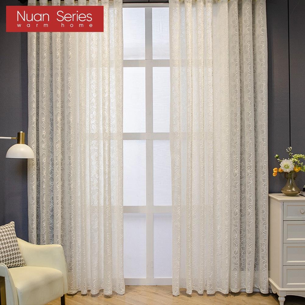 1 шт. Жаккардовый белый тюль с узором вишневого цвета, полупрозрачная прозрачная занавеска для гостиной, спальни, балкона, окна, домашний декор, серия Nuan