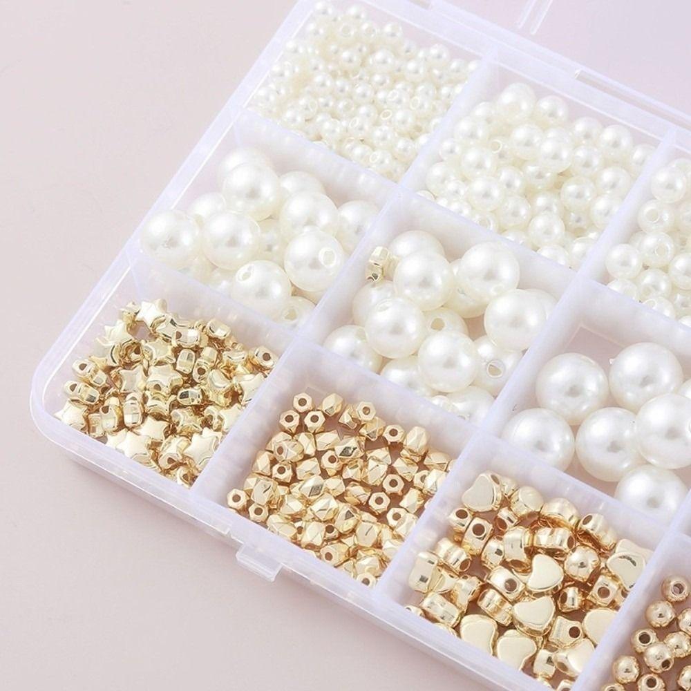 1890pcs 4/6/8/10/12mm Size DIY Bracelet Beads with Gold Beads Crafting Beads for Necklaces