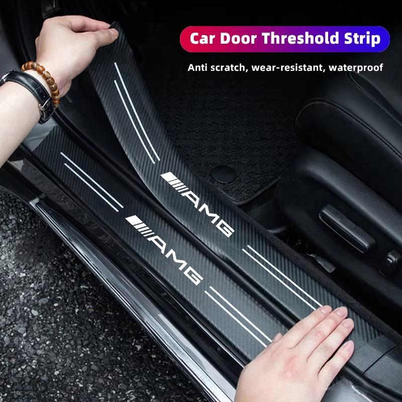 WUGL8 1/4/5Pcs Car Door Sill Scuff Plate Decor Carbon Fiber Stickers For Mercedes Benz AMG A B C W203 W204 C260 E300L A200L GLC300 CLA