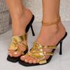 One Line Solid Color Women's Plus Size Slim Heel Square Toe Super High Heels Sandals
