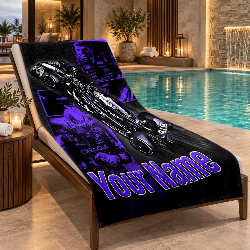 Custom Name Max Verstappen Beach Towel Personalized Text Soft Towel Swimming Travel Bath Gift