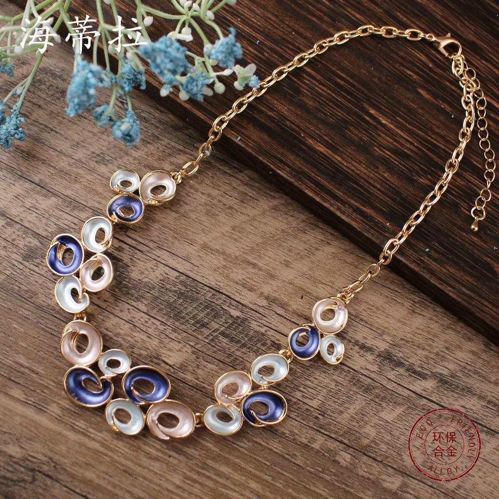 Новое цветное масло, геометрическое полое круглое ожерелье с цветком, модная и высококлассная женская универсальная шейная цепочка