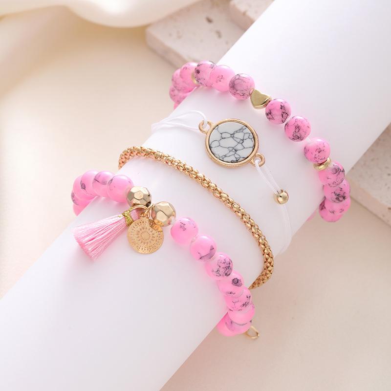 Новый комплект браслетов с бирюзовыми кисточками и дисками - Европейская и американская мода (4 шт)