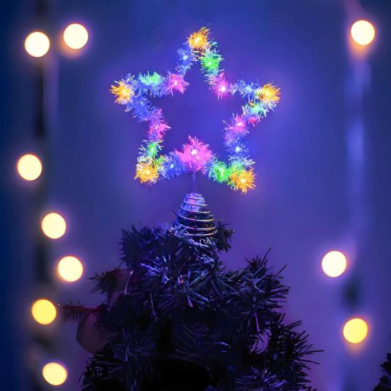 Christmas Tree Topper Star Lighted Star Decoration with Spiral Wire Base Xmas Tree Glittery Star for Festive Home Parties Decor