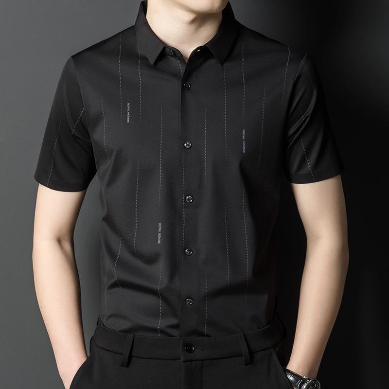 Летние мужские рубашки, модная корейская одежда для пап с короткими рукавами, деловые бесшовные ламинированные повседневные легкие роскошные мужские рубашки, тонкий срез