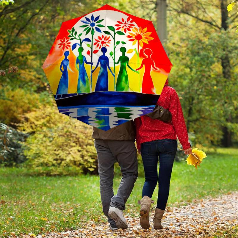 1 шт. Женский автоматический складной зонт Harmony, Прочная железная конструкция с 8 ребрами, Подходит для путешествий, Ежедневного использования, Подарок на день рождения, Декор 05