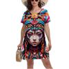 Fashion Art Abstract Painting Face Print Dress Lady's Summer Short Sleeve O-Neck Casual Dress 6XL Big Size Women Dress Vestidos