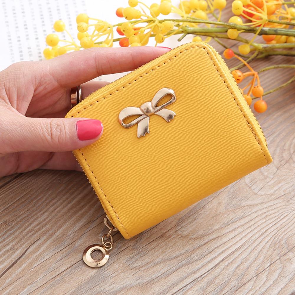 Durable Bow Cosmetic Bag Portable Solid Color Coin Purse Zipper Sanitary Napkins Organizer