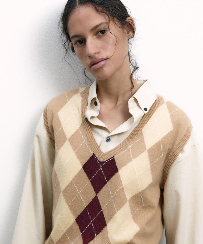 NOHANT Cashmere Blended Argyle Vest Beige