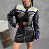 American High Street Stand Collar Short Leather Jacket For Women Stylish Cool Striped Zipper Front Coat Autumn Winter Fashion Outerwear