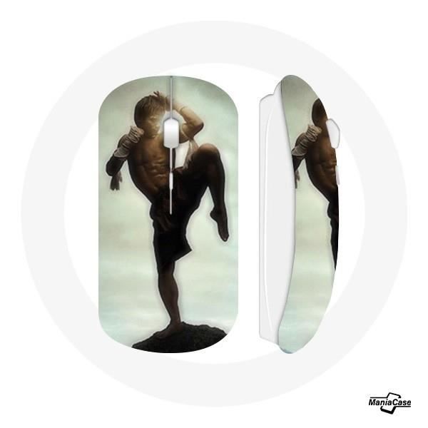Souris Sans Fil - MANIACASE - Tony jaa taekwondo - Blanc - Clé USB wifi - Compatible Mac et PC