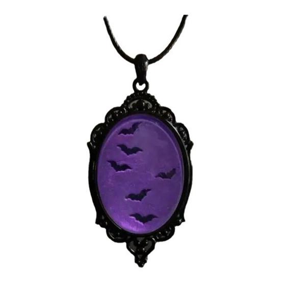 Ожерелье с подвеской в виде летучей мыши, женское готическое колье, овальная подвеска с узором летучей мыши, винтажное ювелирное украшение в виде ведьмы, подарок на Хэллоуин, день рождения, годовщину