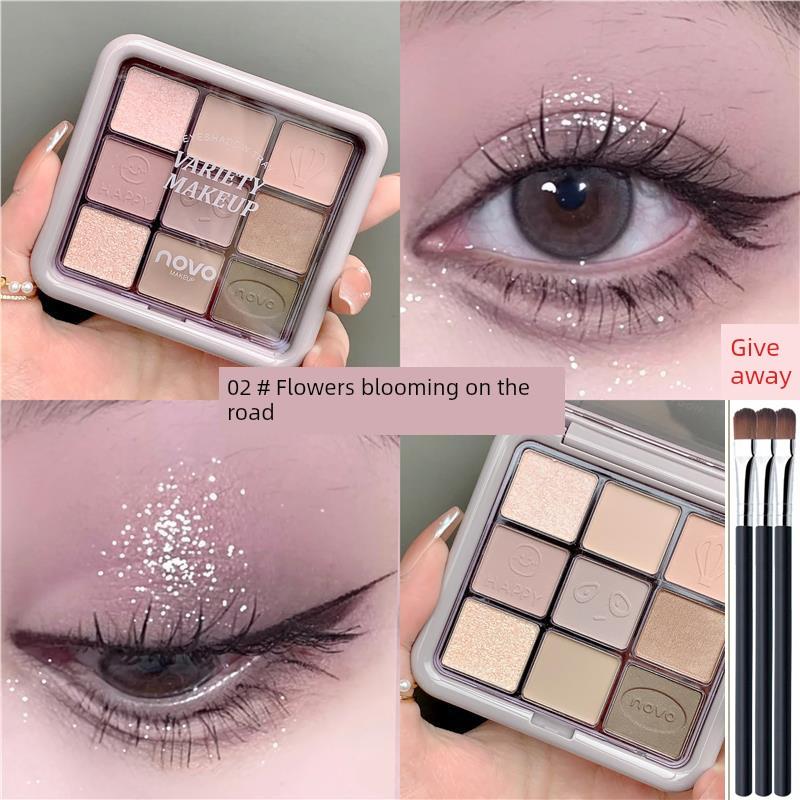Novo Nine-Color Eye Shadow Plate Earth Color Blue Moonstone Purple Matte Shimmer Flash Fine Glitter Genuine Goods