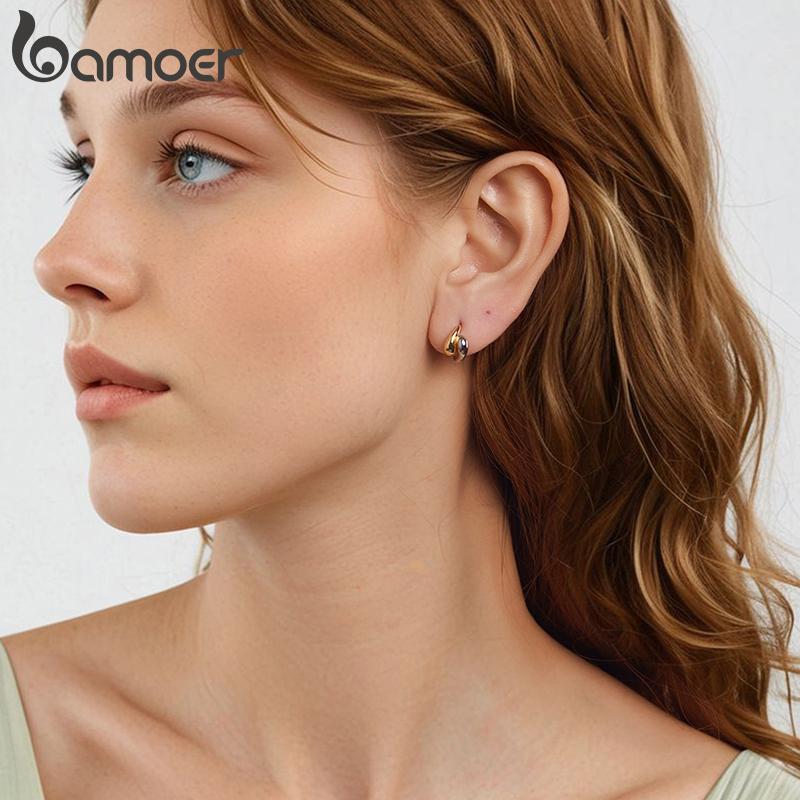 BAMOER 18K Gold Двухцветные серьги-кольца из стерлингового серебра 925 пробы с каплями воды для женщин Массивные модные серьги с витыми звеньями Ювелирный подарок