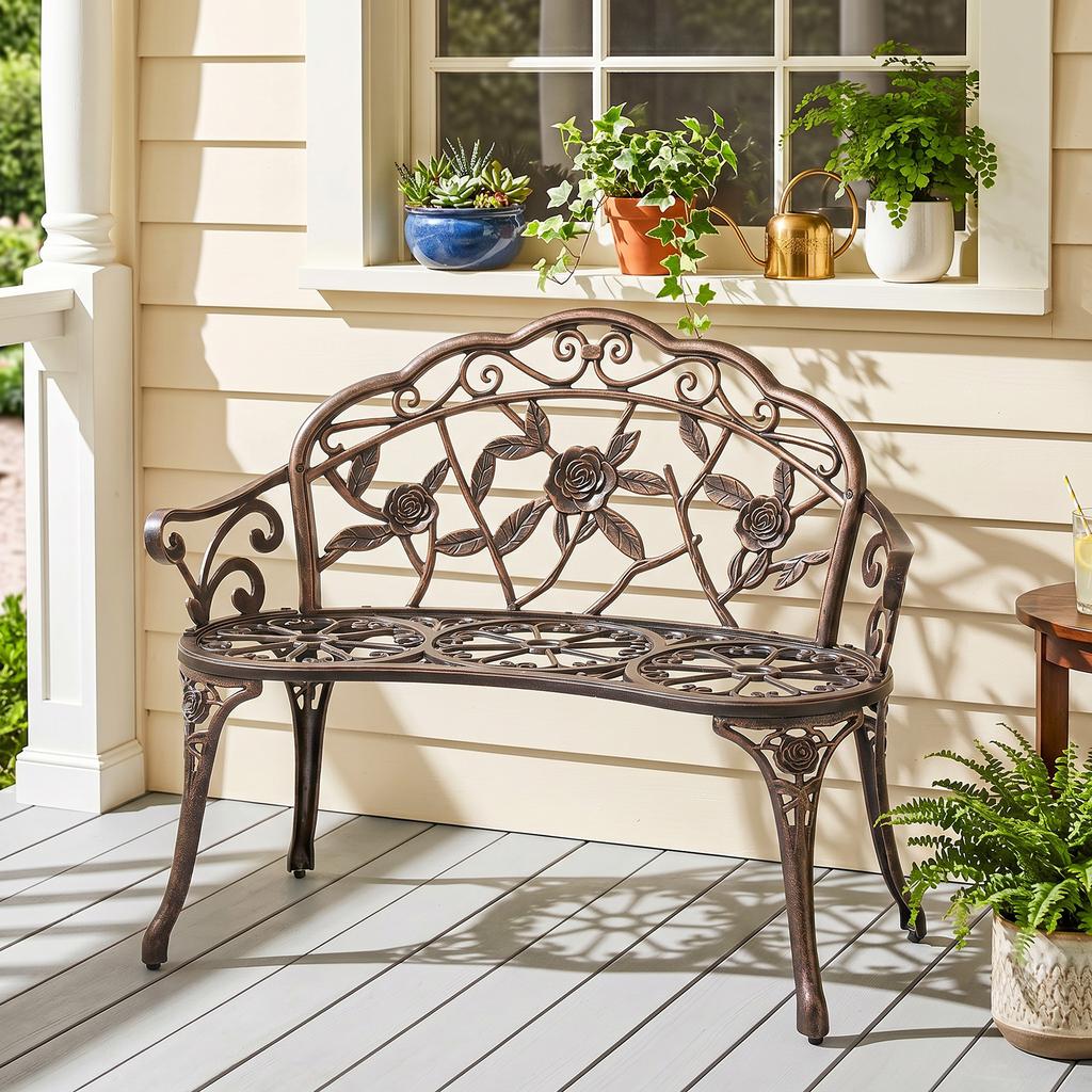 Cast Aluminium Garden Bench Bronze Tone