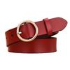 Female Gold Round Metal Circle Buckle Belt Women Jeans Pants PU Leather Pure Color Waist Belts
