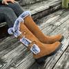 Fashion Comemore Winter Shoes for Women Velvet Thickened Snow Boots Thick Heel Round Toe Casual Belt Buckle Furry Mid-calf Boots Females